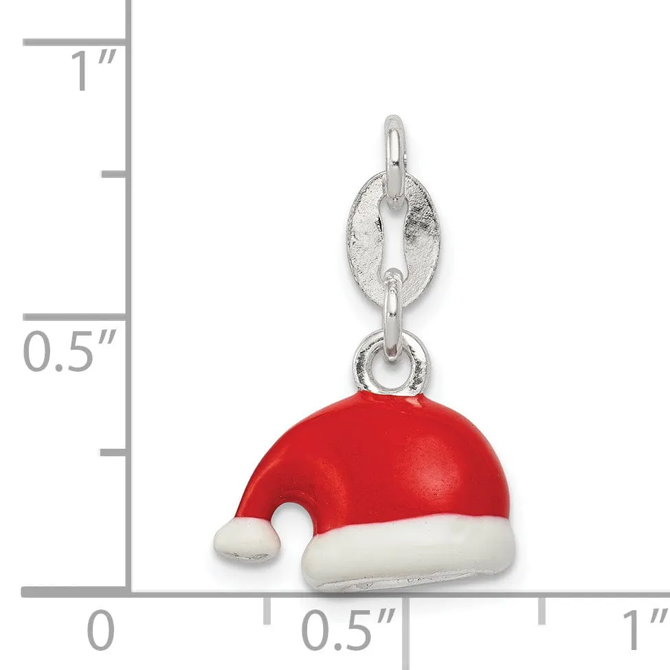 Silver Polished Enamel Santa Hat Charm Pendant