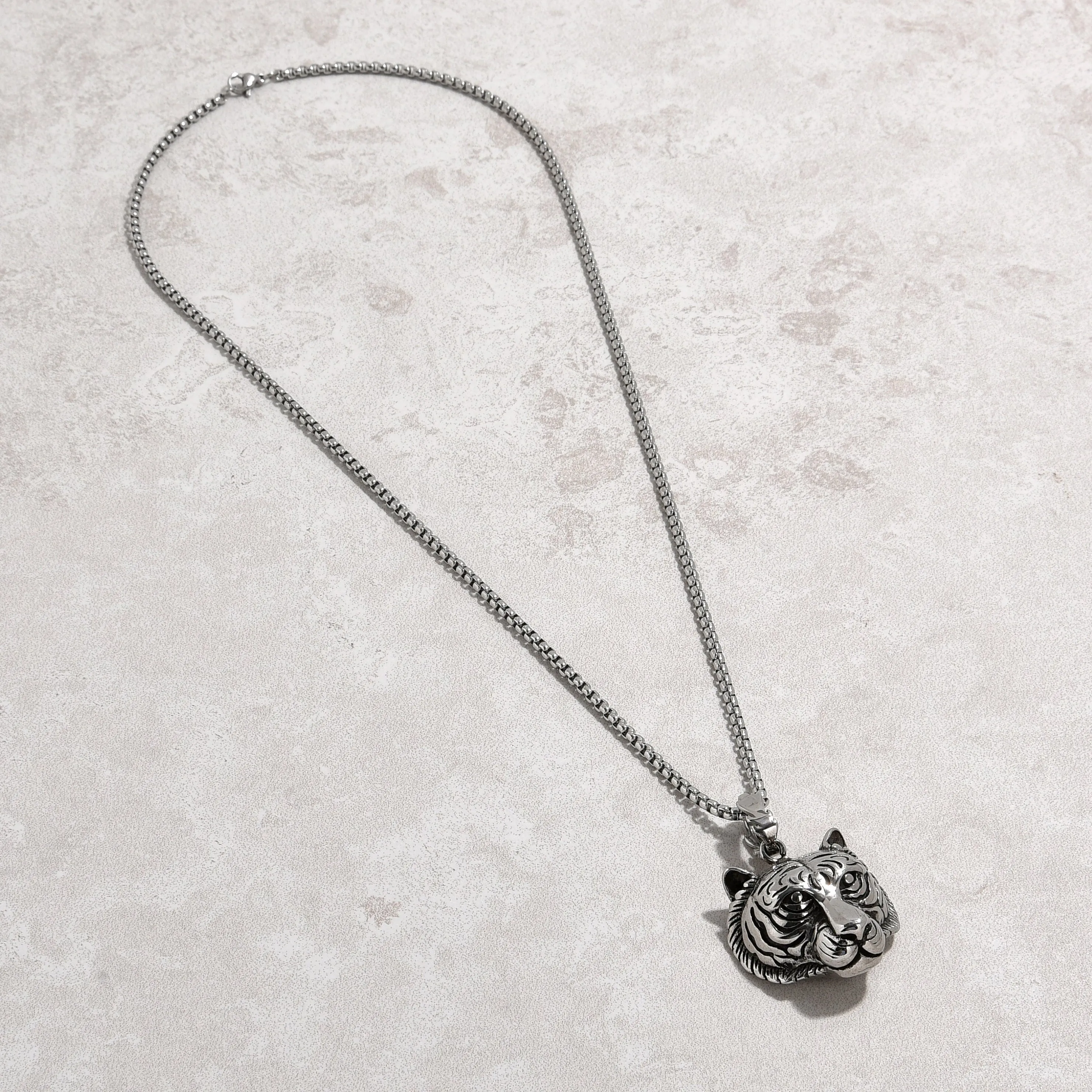 Silver Tiger Steel Hearts Necklace