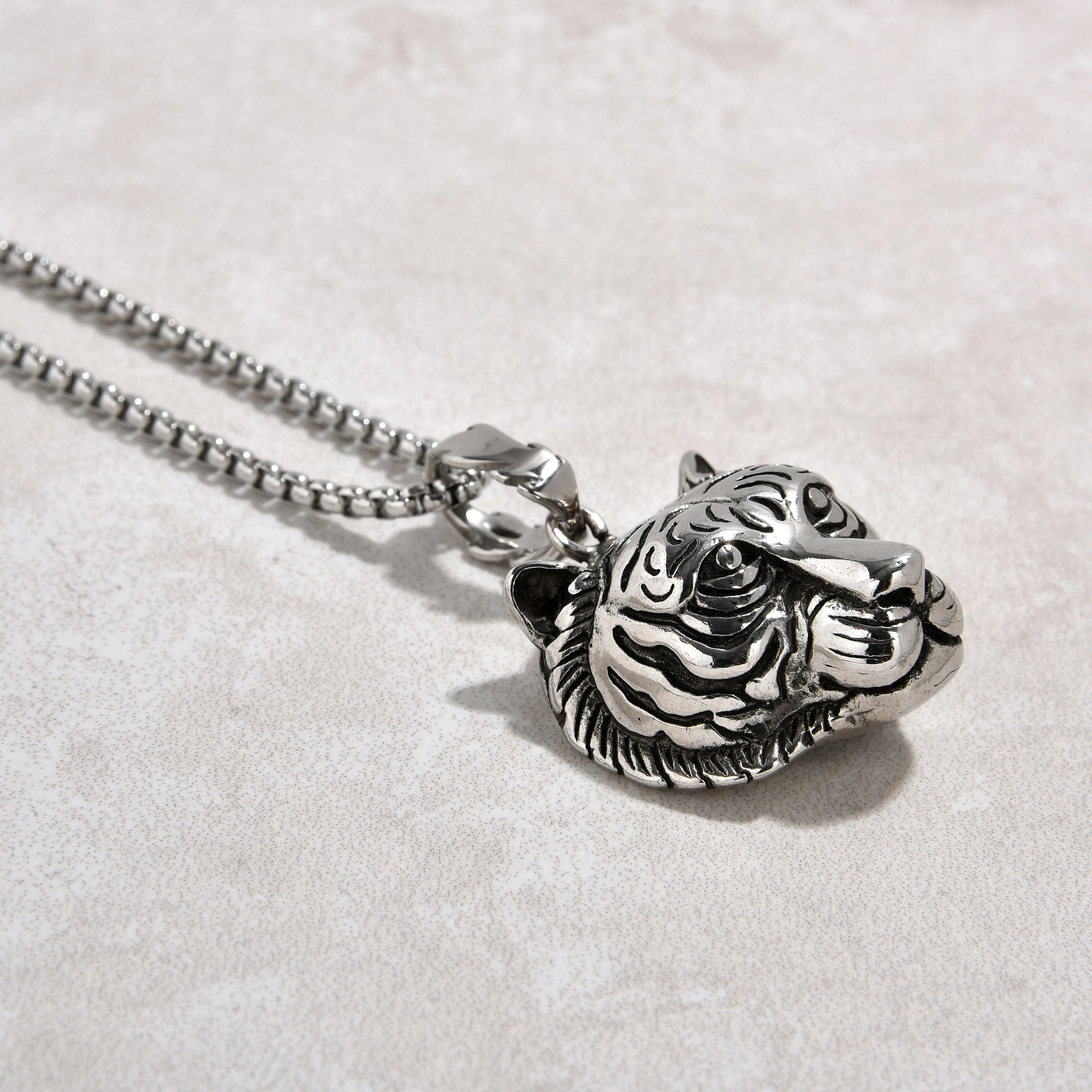 Silver Tiger Steel Hearts Necklace