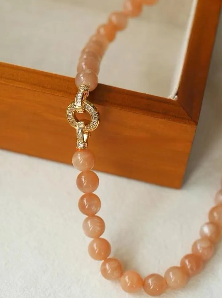 Smooth Round Sunstone Beaded  Choker Necklace