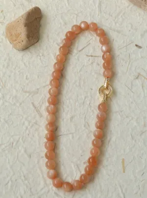 Smooth Round Sunstone Beaded  Choker Necklace