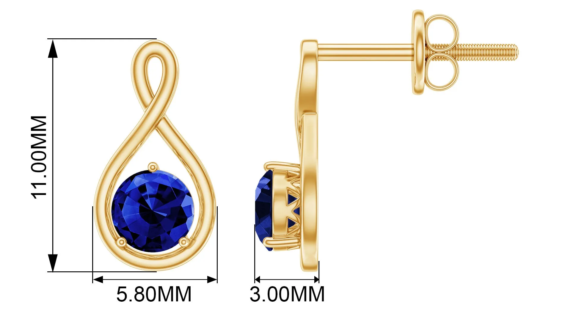 Solitaire Created Blue Sapphire Infinity Stud Earrings