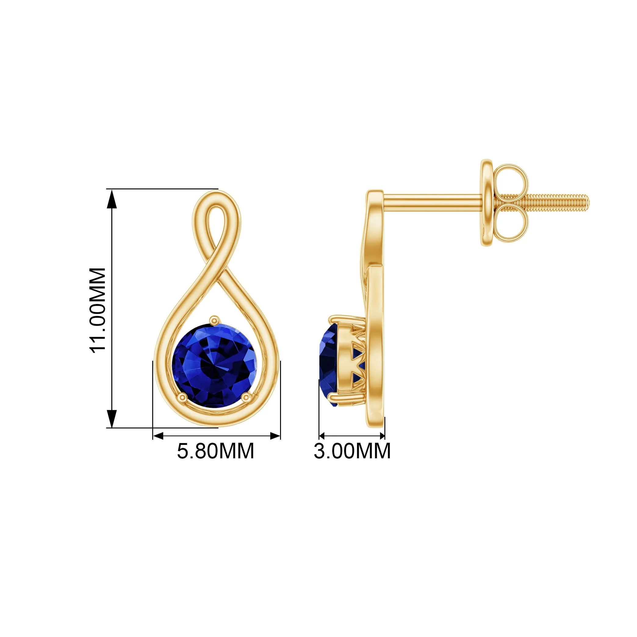 Solitaire Created Blue Sapphire Infinity Stud Earrings