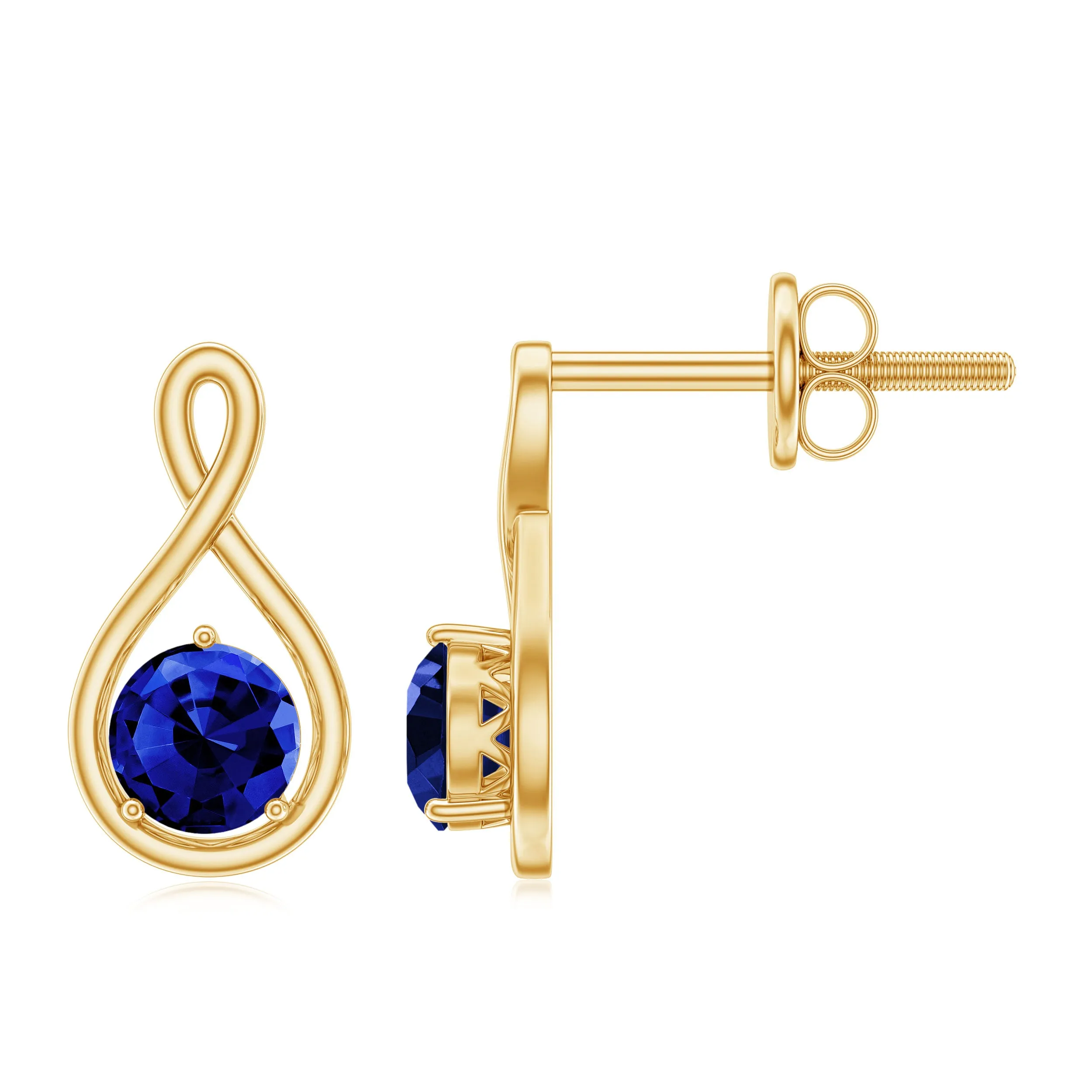 Solitaire Created Blue Sapphire Infinity Stud Earrings