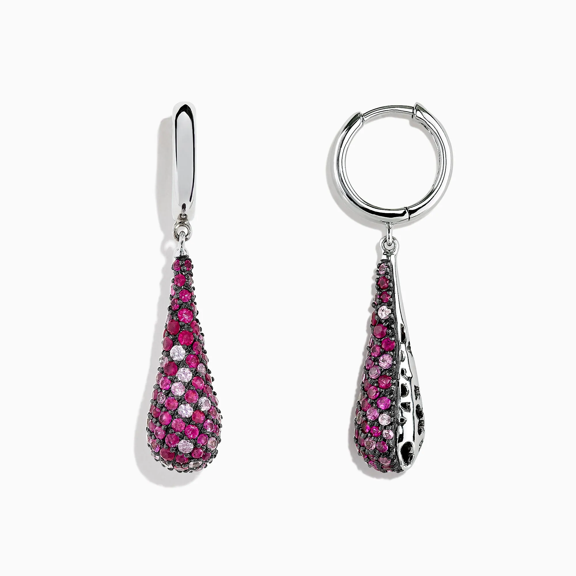 Splash Sterling Silver Pink Sapphire and Ruby Drop Earrings, 3.90 TCW