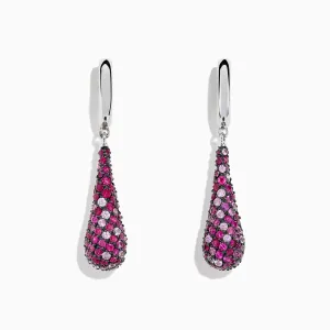 Splash Sterling Silver Pink Sapphire and Ruby Drop Earrings, 3.90 TCW