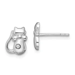 Sterling Silver Cubic Zirconia 9X7MM Cat Earrings