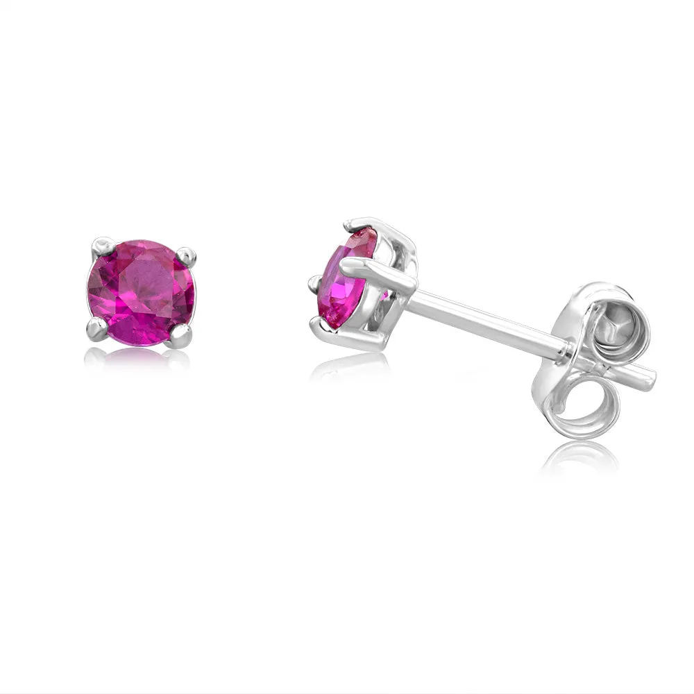 Sterling Silver Pink Sapphire And Ruby 4mm Stone Stud Earrings