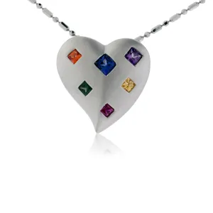 Sterling Silver Rainbow Sapphire Heart Shaped Pendant