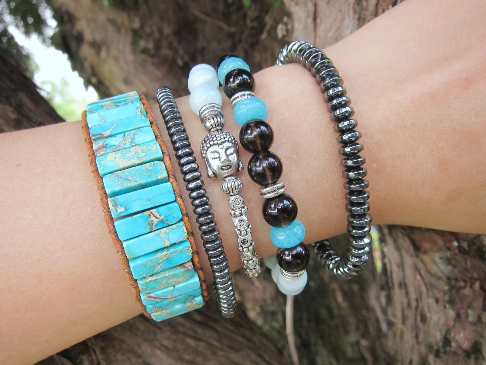 Stunning Aqua Jasper Tubestone Cuff Bracelet