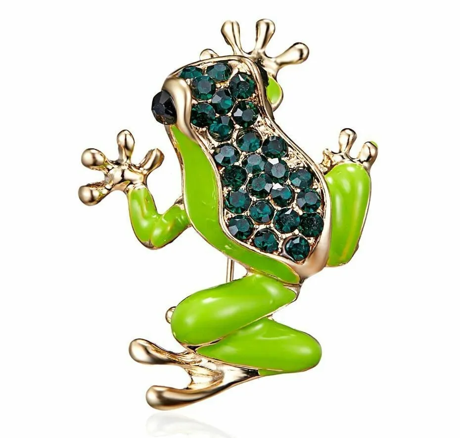 Stunning diamonte gold plated vintage look frog christmas brooch cake pin b2