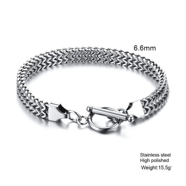 STYLISH STAINLESS STEEL BALI FOXTAIL CHAIN BRACELET FOR MEN DOUBLE FRANCO LINK CHAINS BRACELETS ARMBAND MALE JEWELRY