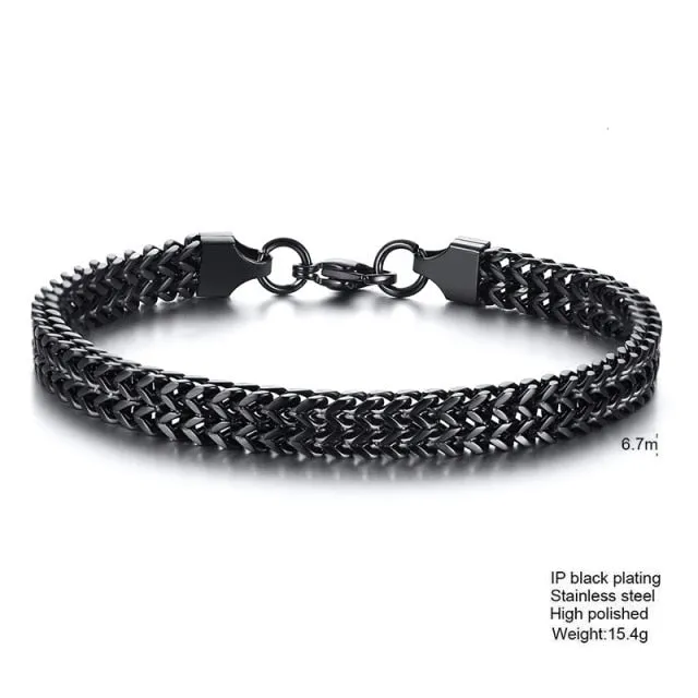 STYLISH STAINLESS STEEL BALI FOXTAIL CHAIN BRACELET FOR MEN DOUBLE FRANCO LINK CHAINS BRACELETS ARMBAND MALE JEWELRY