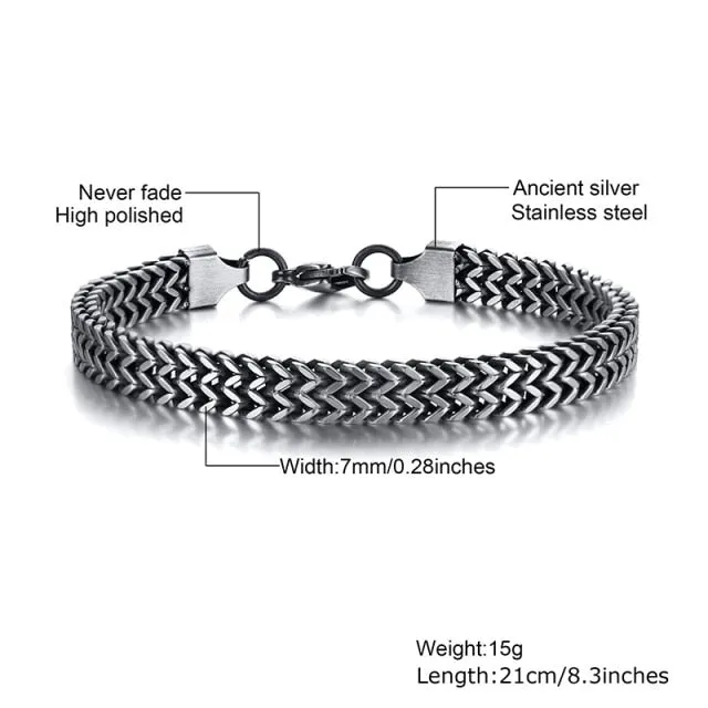 STYLISH STAINLESS STEEL BALI FOXTAIL CHAIN BRACELET FOR MEN DOUBLE FRANCO LINK CHAINS BRACELETS ARMBAND MALE JEWELRY