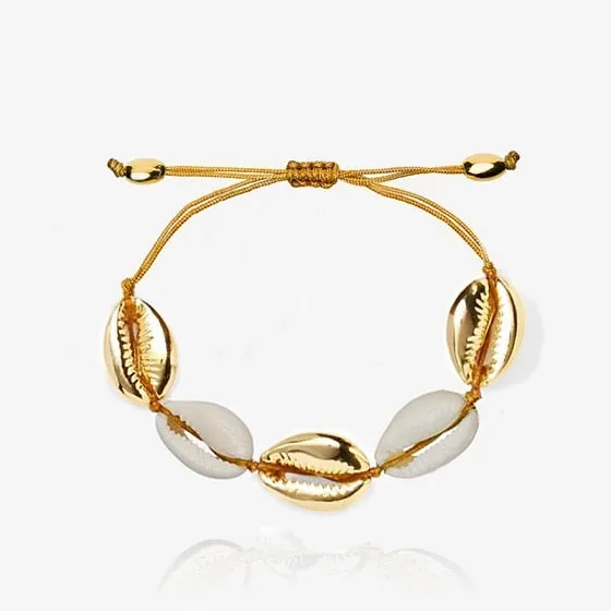 Summer Beach Bohemia Natural PUKA Shell Bracelet Boho Gold Plated Cowries Bracelets Seashell Adjustable Everyday Jewelry