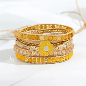 Sunflower Daisy Charm Yellow Stone Bracelet