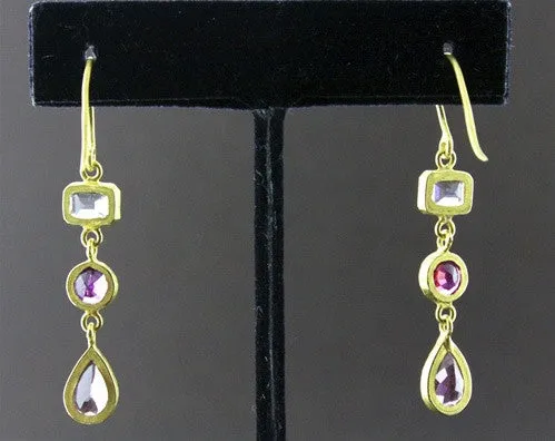 Susan Gordon Rubellite Tourmaline Earrings 22k Yellow Gold