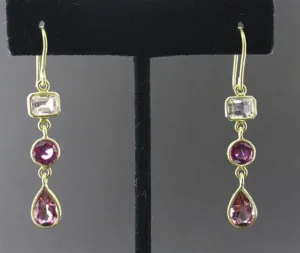 Susan Gordon Rubellite Tourmaline Earrings 22k Yellow Gold