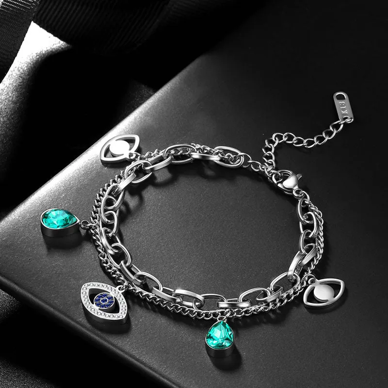 Tokyo Mart Women Evil Eye Link Bracelets Jewelry Stainless Steel