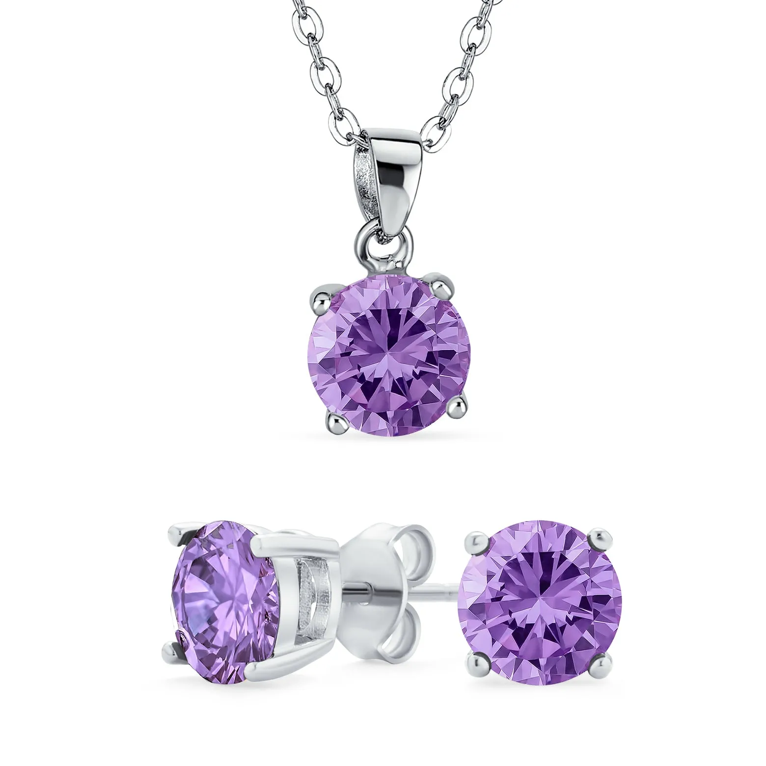 Traditional Bridal Necklace Set with CZ Gemstone Earrings in Sterling Silver