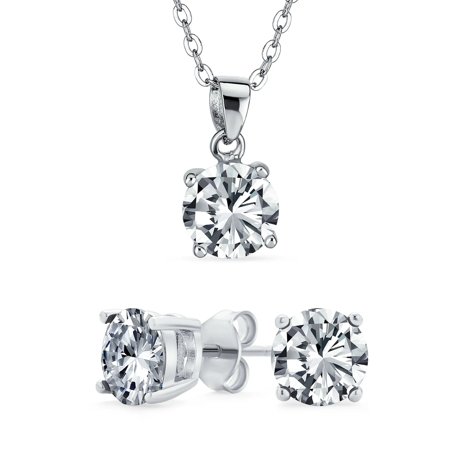 Traditional Bridal Necklace Set with CZ Gemstone Earrings in Sterling Silver