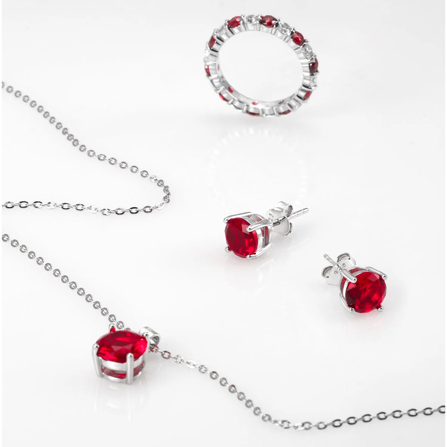 Traditional Bridal Necklace Set with CZ Gemstone Earrings in Sterling Silver