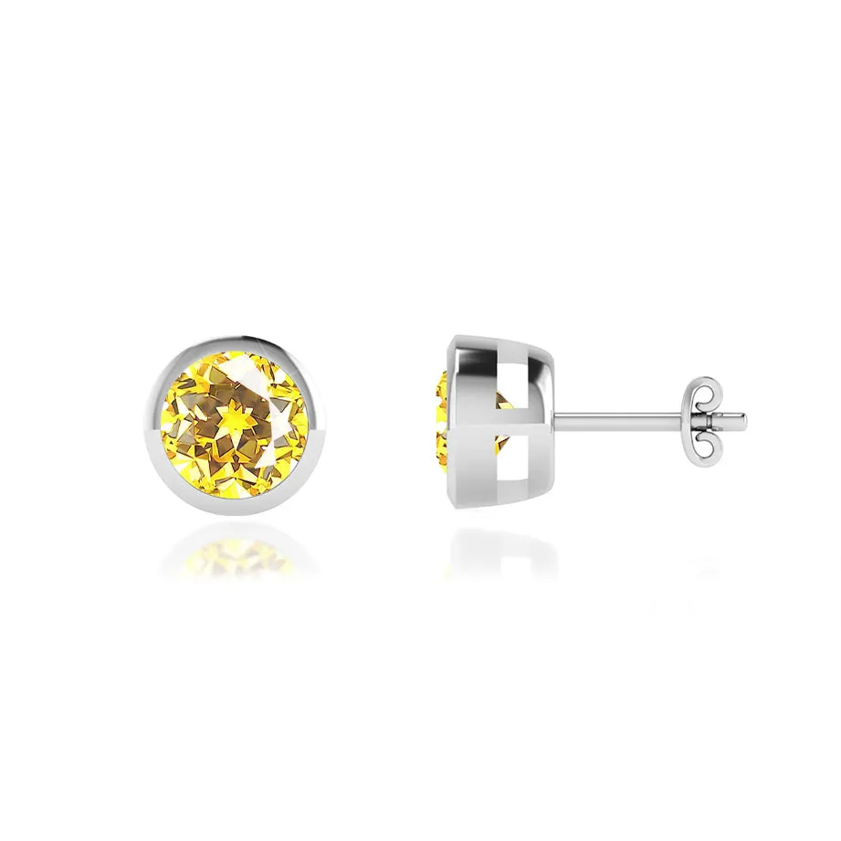 TYME - Bezel Edge Yellow Sapphire Earrings 18k White Gold