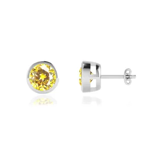 TYME - Bezel Edge Yellow Sapphire Earrings 18k White Gold