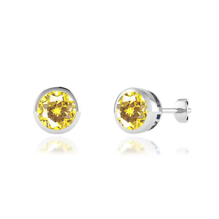 TYME - Bezel Edge Yellow Sapphire Earrings 18k White Gold