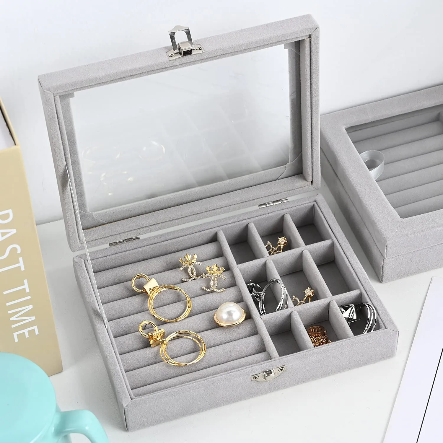 Velvet Clear Lid Jewelry Organizer