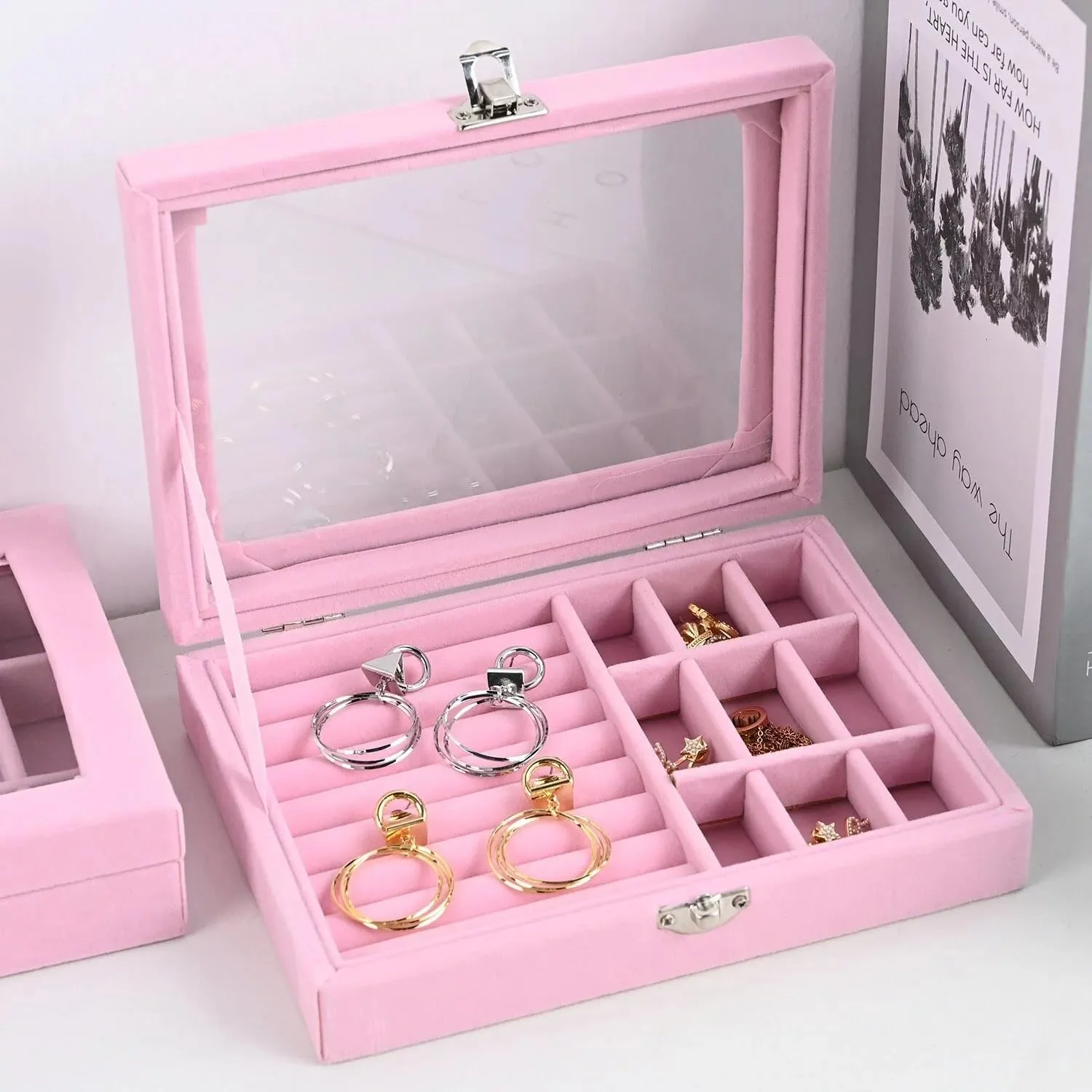 Velvet Clear Lid Jewelry Organizer