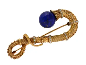 Victorian Etruscan Revival Lapis Lazuli Brooch