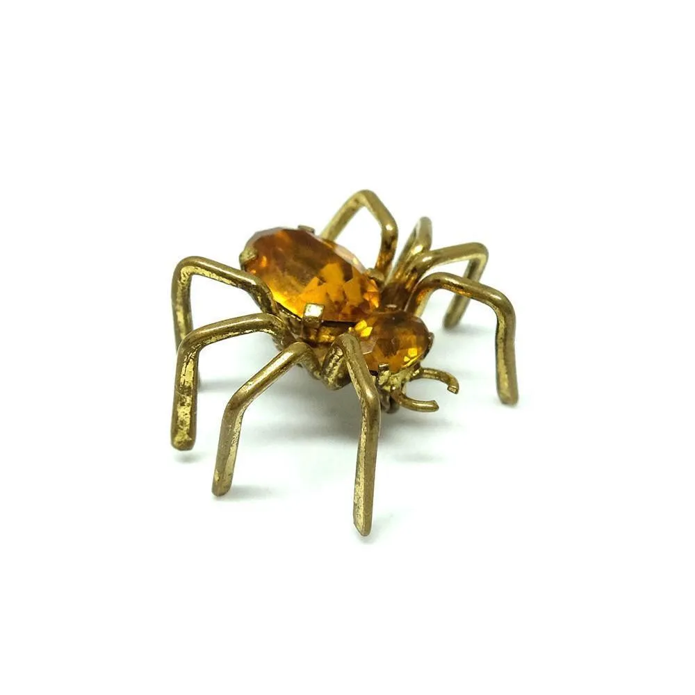 Vintage 1940s Amber Czech Glass Spider Brooch