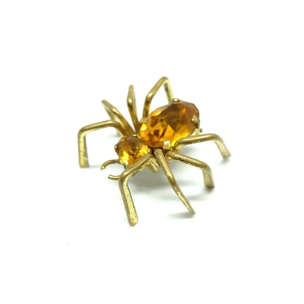 Vintage 1940s Amber Czech Glass Spider Brooch