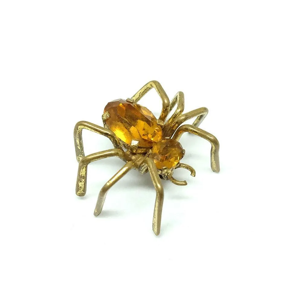 Vintage 1940s Amber Czech Glass Spider Brooch