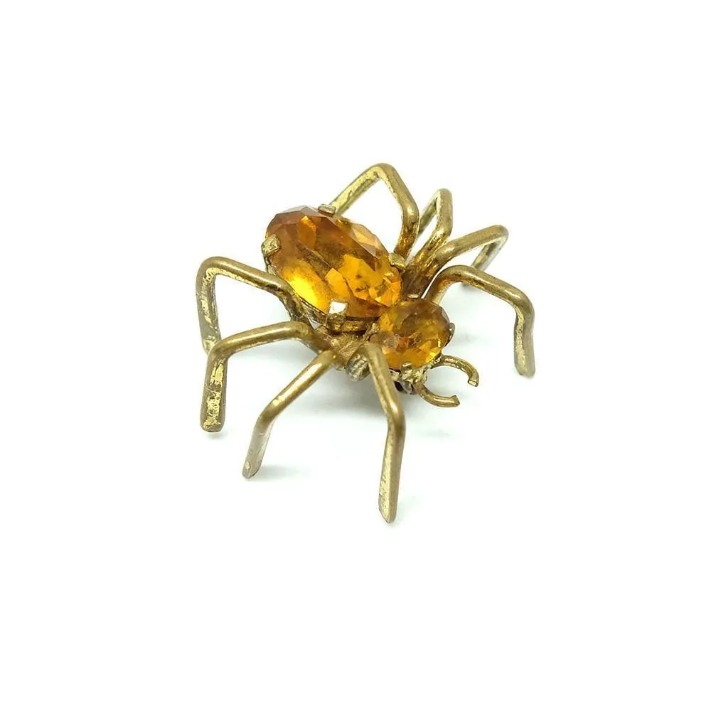 Vintage 1940s Amber Czech Glass Spider Brooch