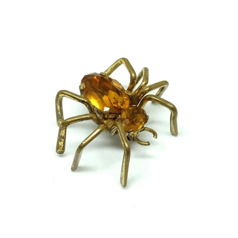 Vintage 1940s Amber Czech Glass Spider Brooch