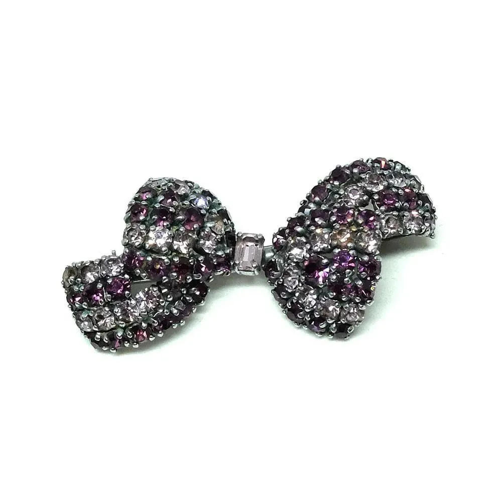 Vintage 1950s Diamante Amethyst Glass Brooch