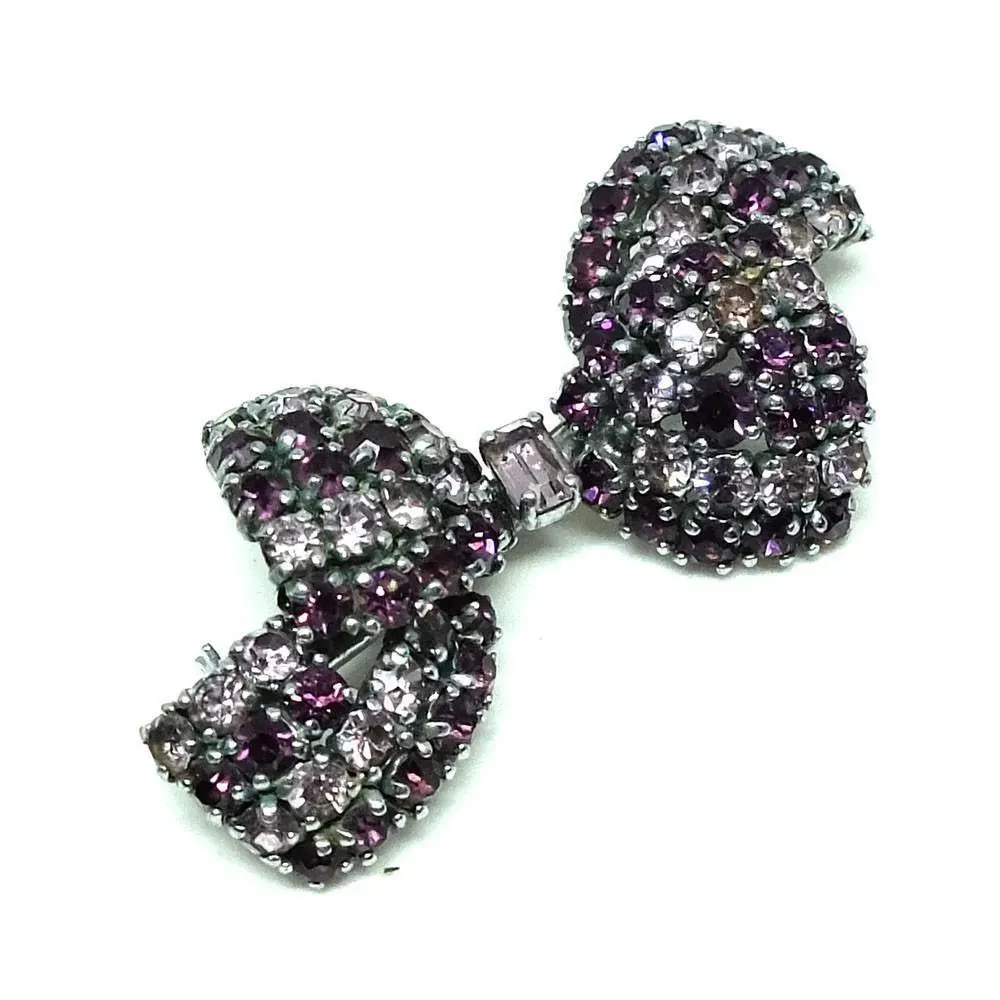 Vintage 1950s Diamante Amethyst Glass Brooch