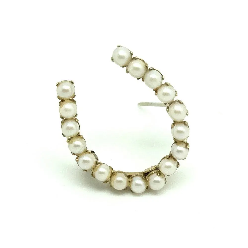 Vintage 1950s Faux Pearl Horseshoe 12KT Gold Filled Brooch