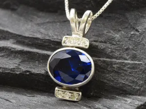 Vintage Sapphire Pendant - Large Blue Necklace - Antique Oval Necklace