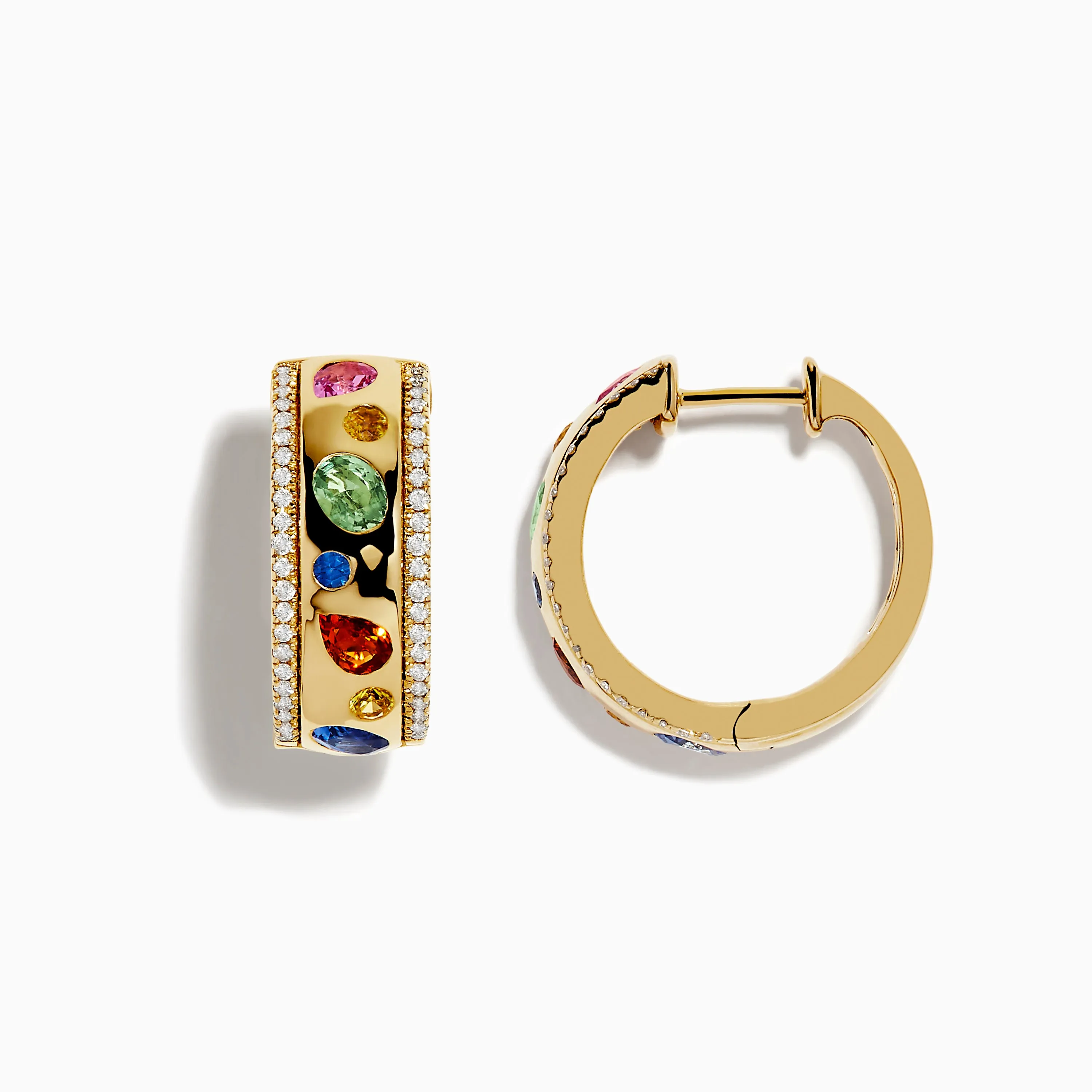 Watercolor 14k Yellow Gold Bezel Set Multi Sapphire Earrings