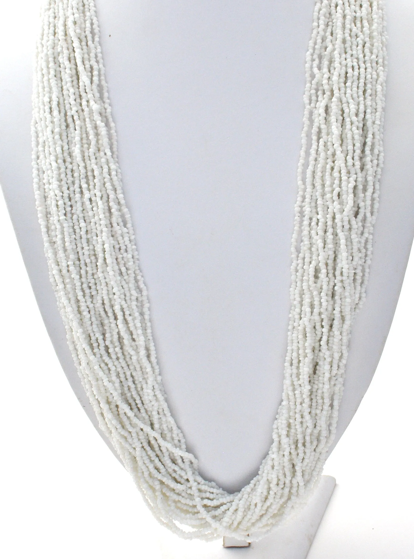 White 30 Strand Torsade Seed Bead Necklace