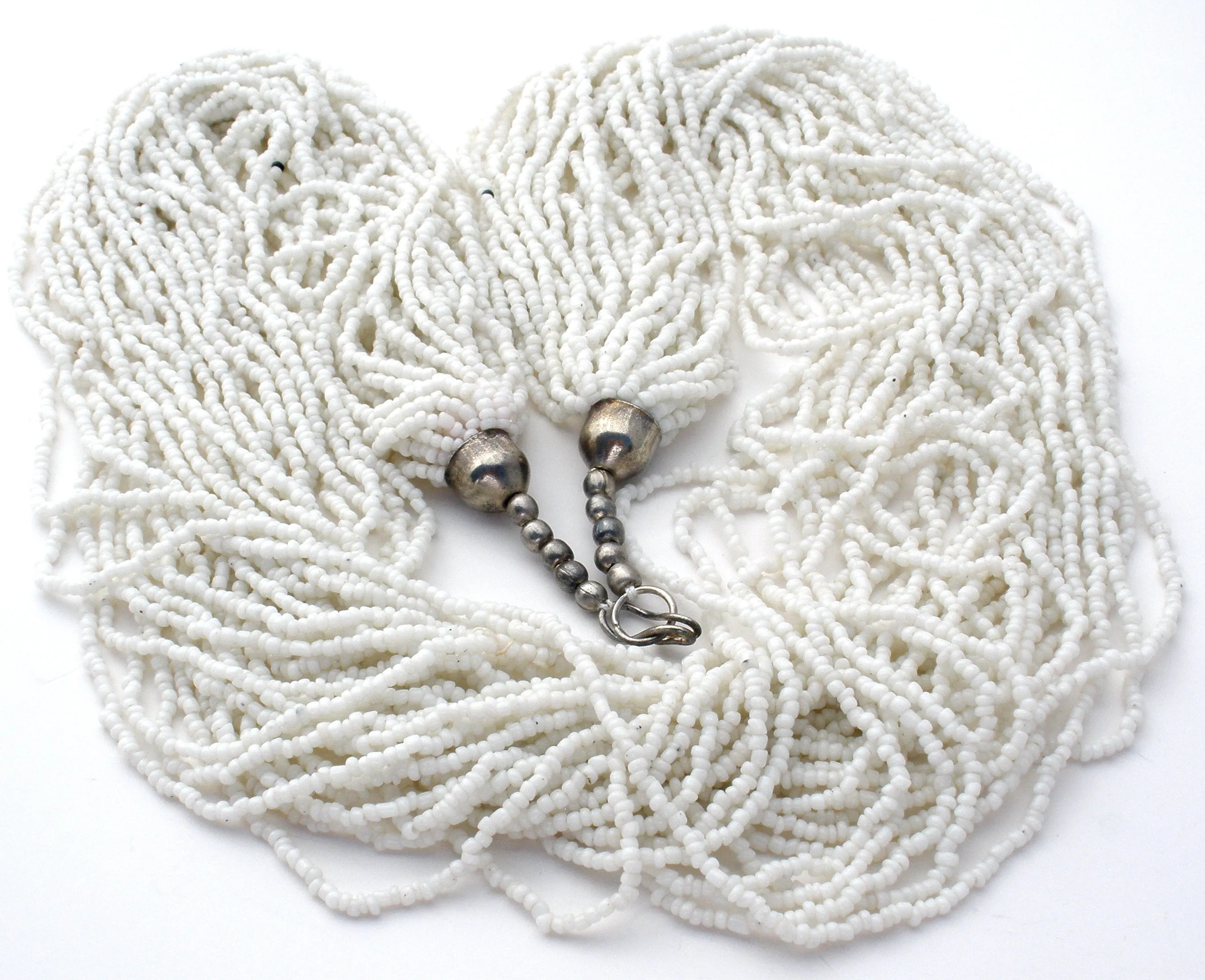 White 30 Strand Torsade Seed Bead Necklace