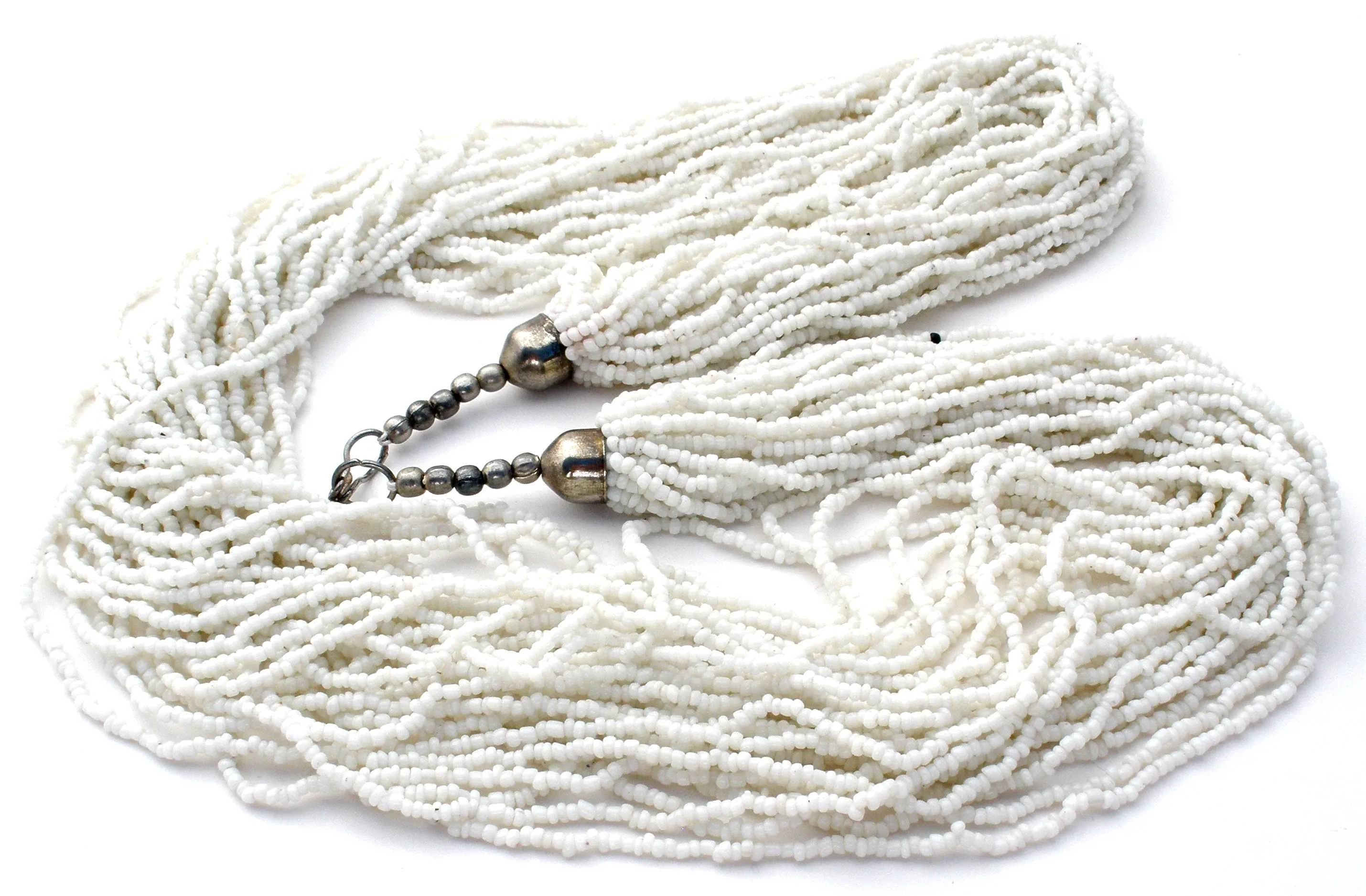 White 30 Strand Torsade Seed Bead Necklace