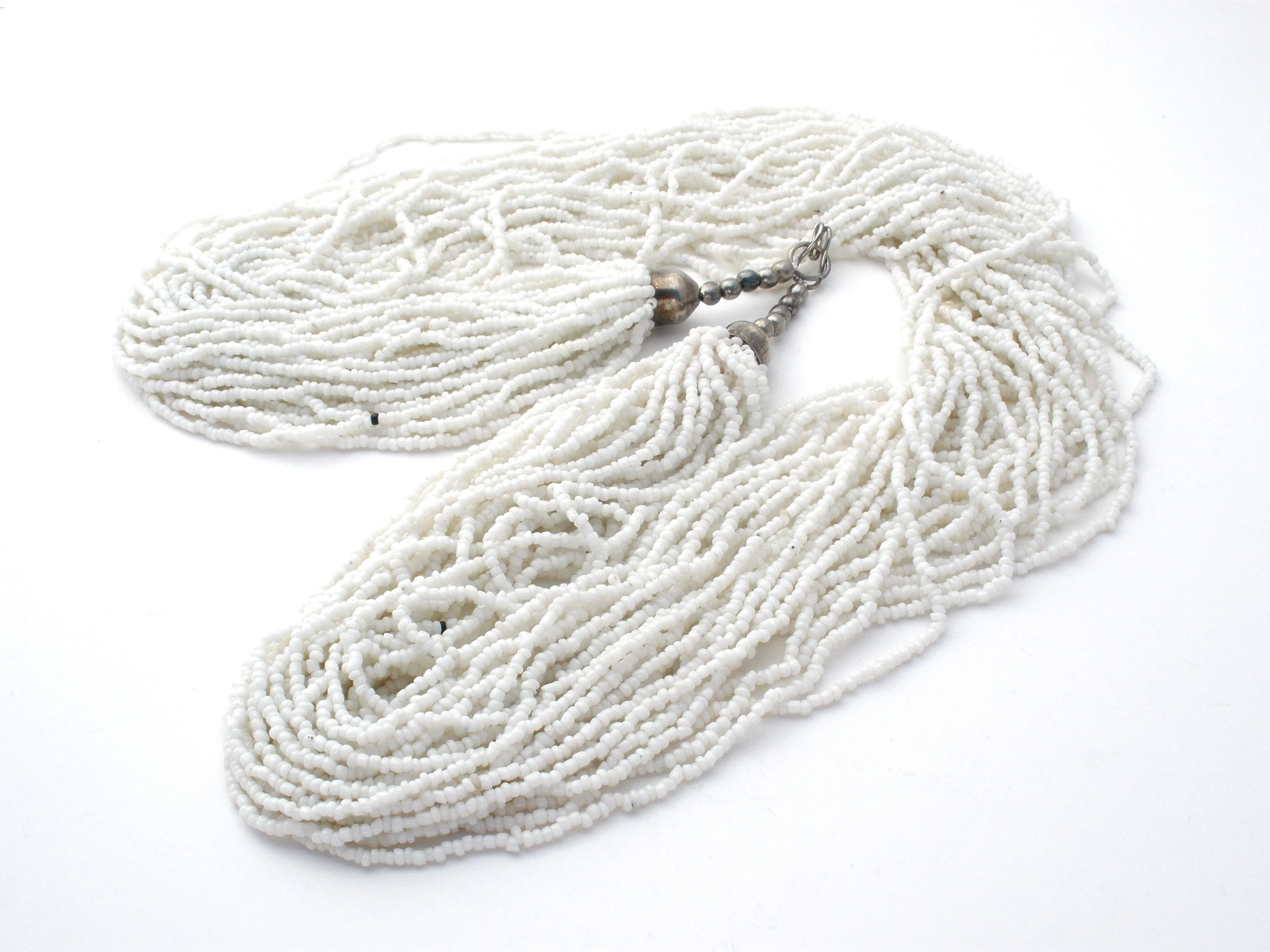 White 30 Strand Torsade Seed Bead Necklace