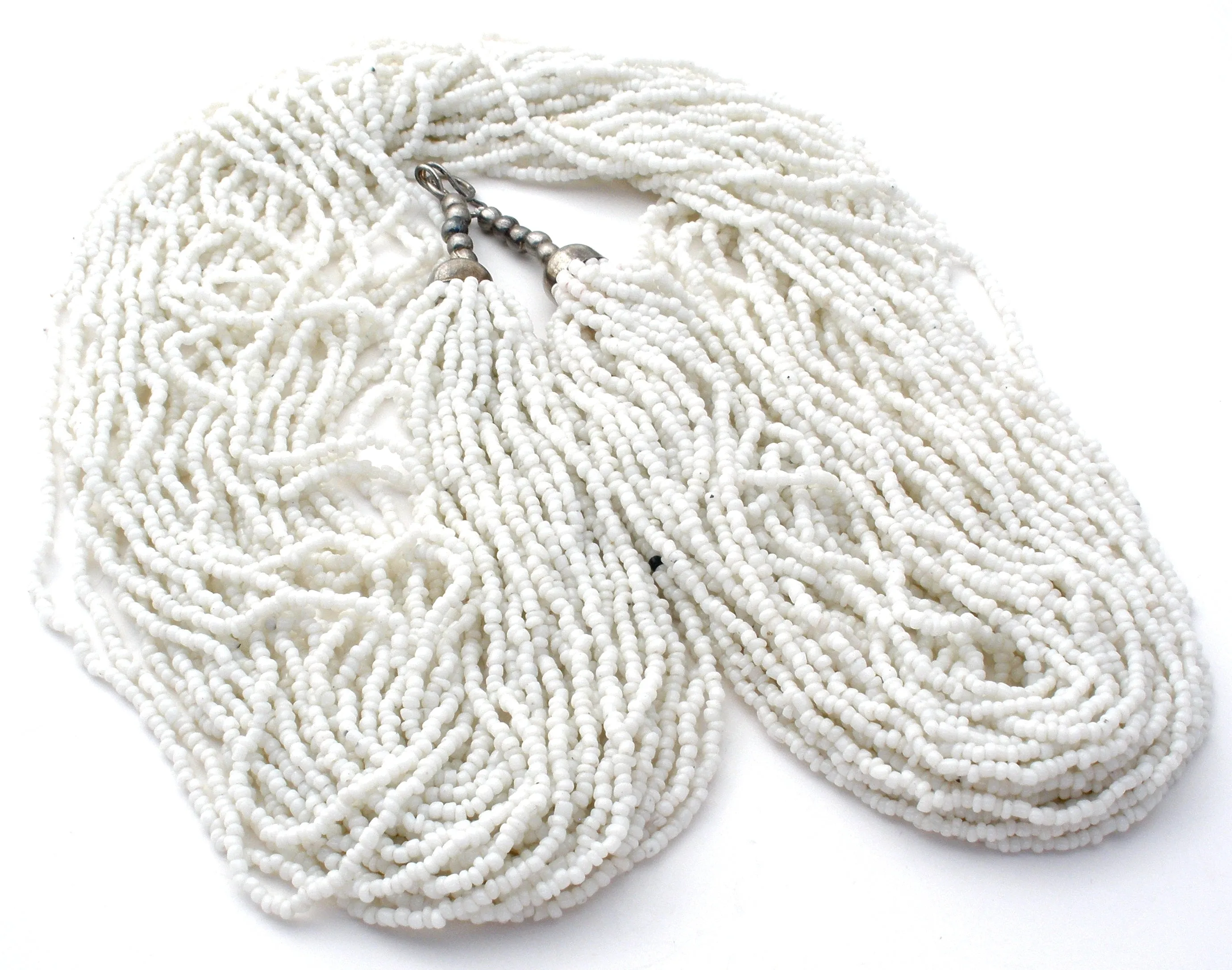 White 30 Strand Torsade Seed Bead Necklace