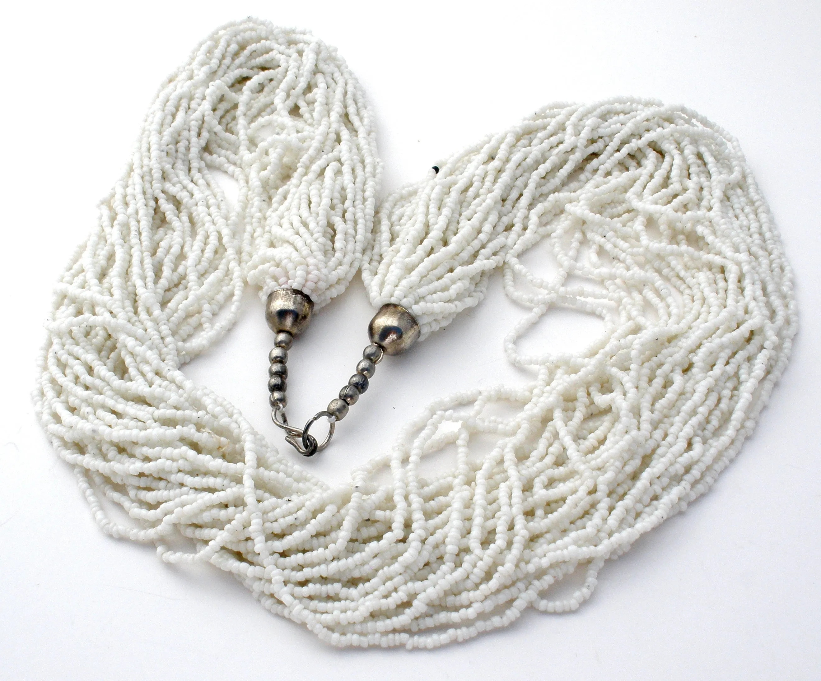 White 30 Strand Torsade Seed Bead Necklace