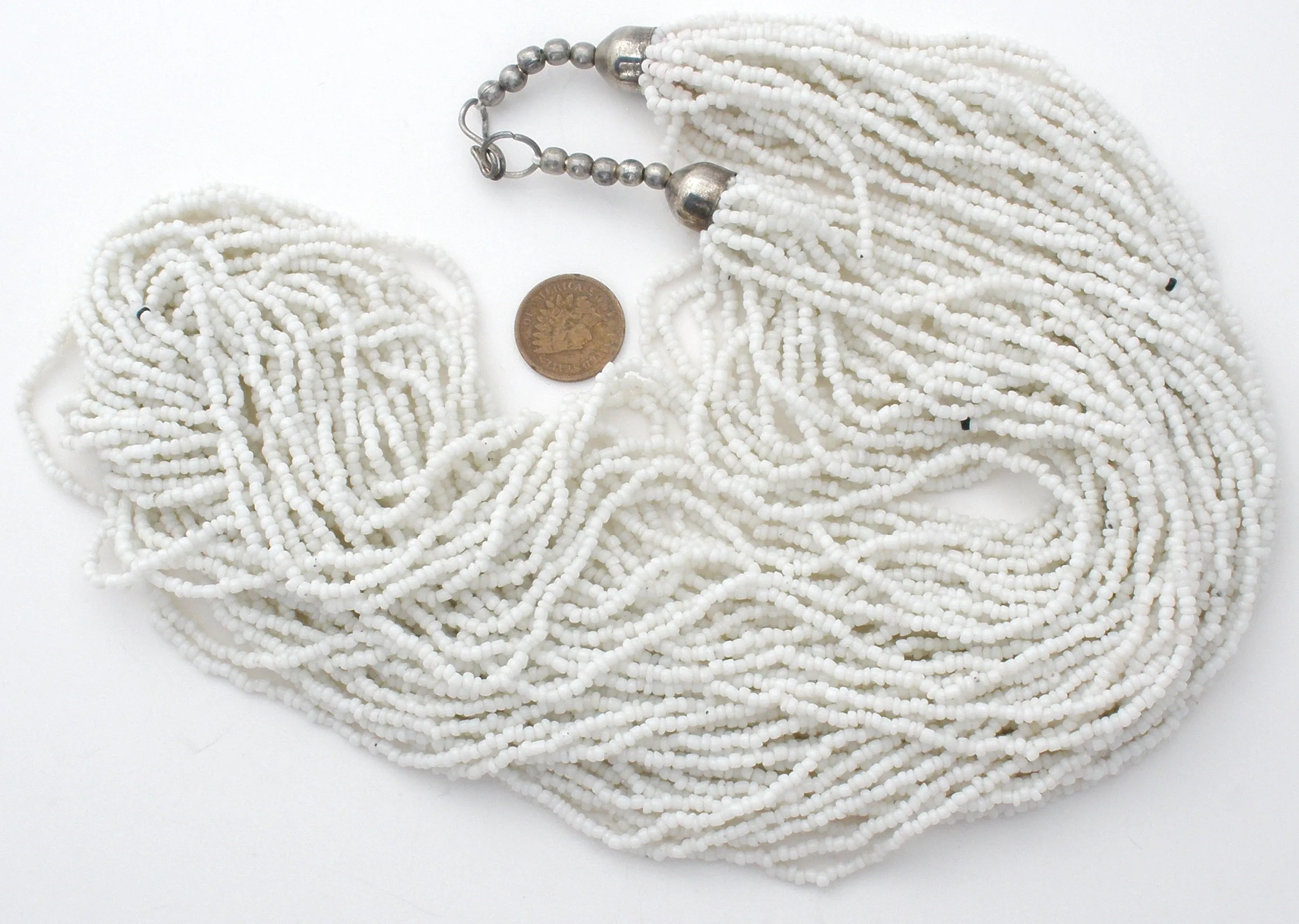 White 30 Strand Torsade Seed Bead Necklace