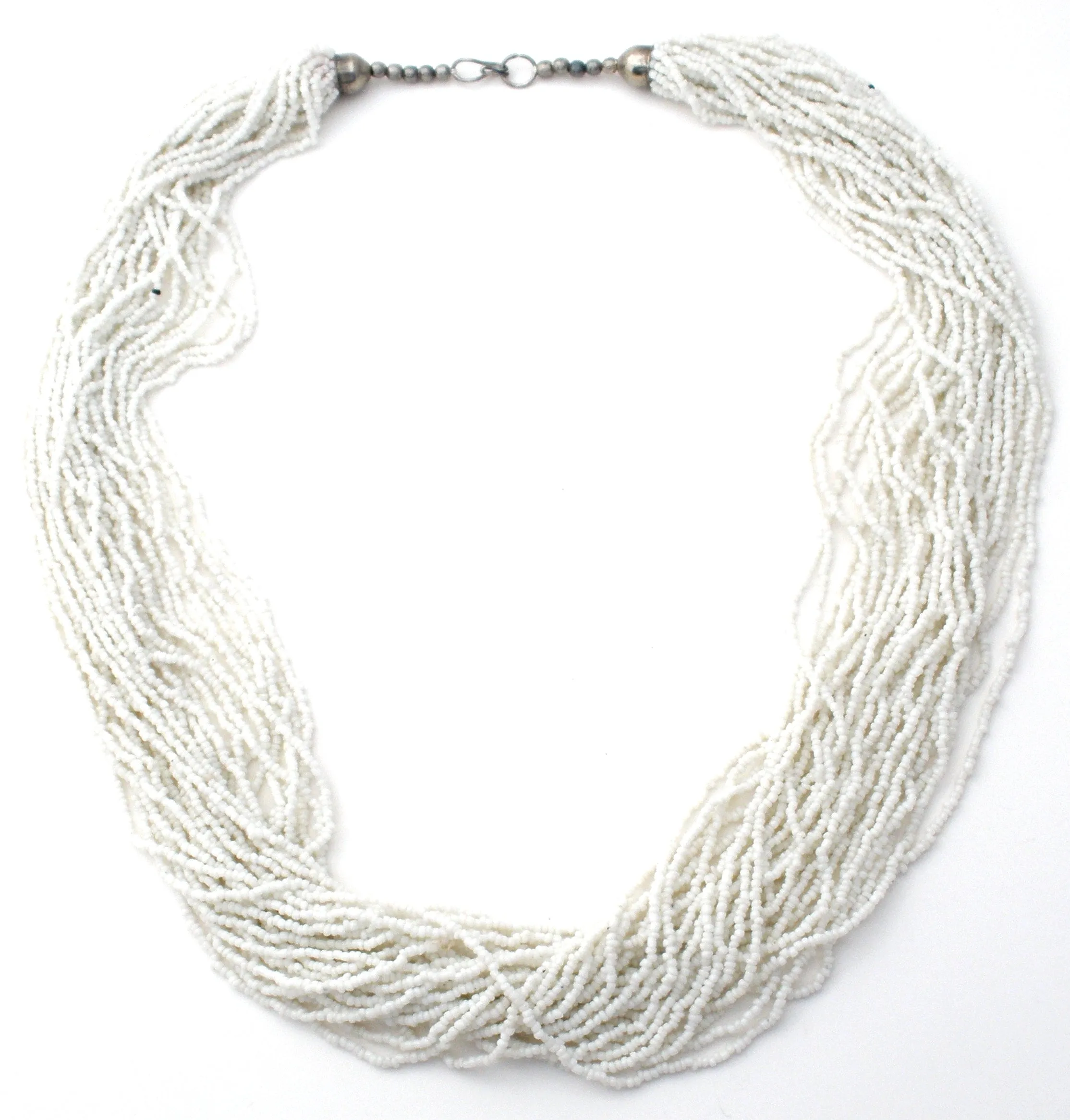 White 30 Strand Torsade Seed Bead Necklace